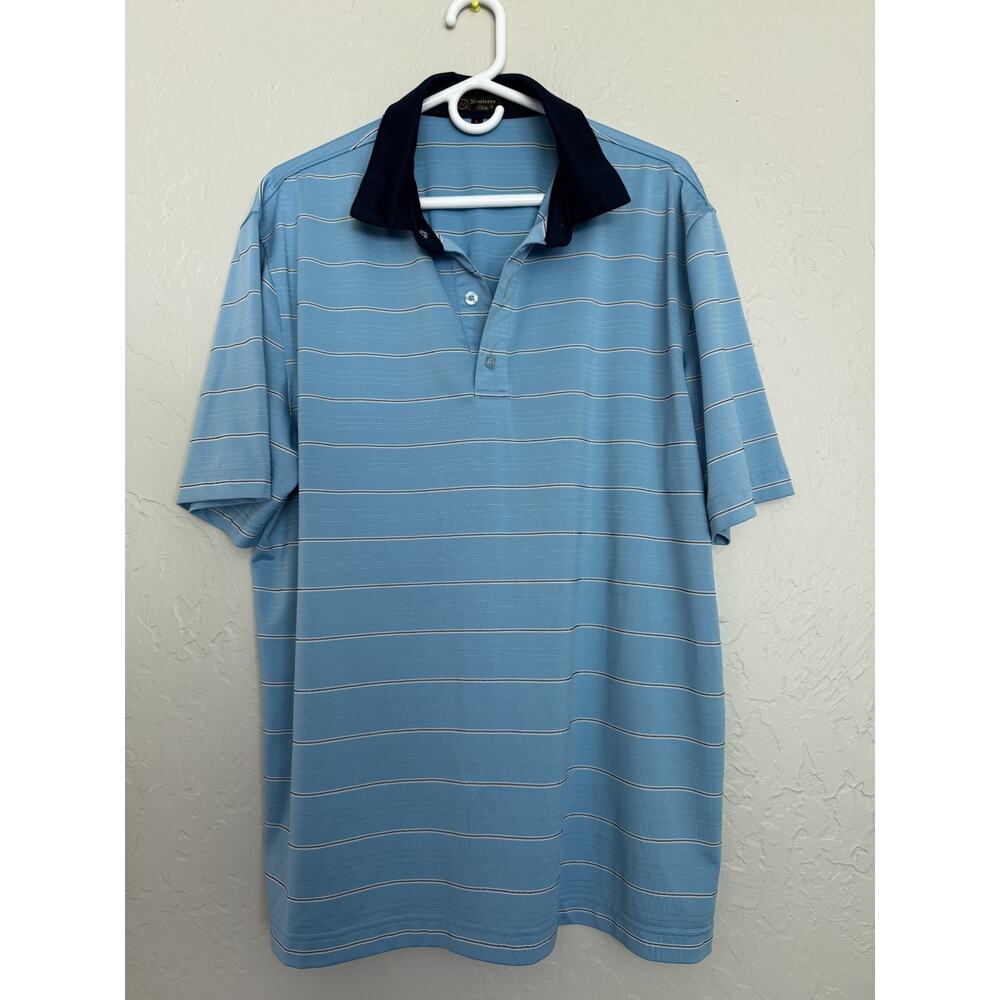 Monterey Club - Men's Large Blue Striped Golf Shirt - Collared Golf Shirt